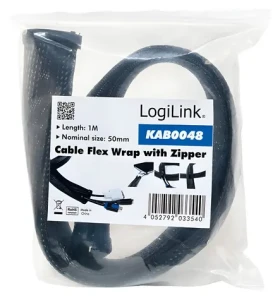 LogiLink Organizátor káblov so zipsom čierny / Organizátor káblov so zipsom / 50 mm x 1 m (KAB0048)