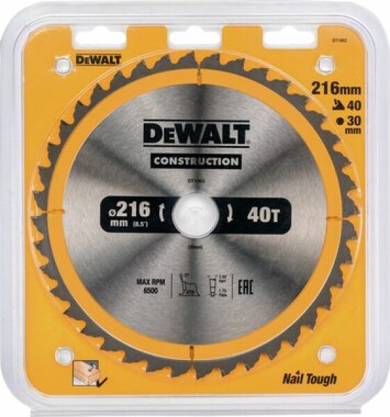 DeWalt DT1953 Pílový kotúč pre kotúčové píly Priemer 216x30 mm Šírka rezu 2.6 mm Počet zubov 40 (DT1953-QZ)