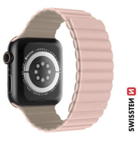 Swissten Silikónový magnetický remienok pre Apple Watch 42/44/45/49mm ružovo-capuccino (46000512)