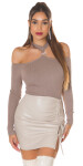 Sexy KouCla ripp jumper with cut out & rhinestones KHAKI Einheitsgroesse