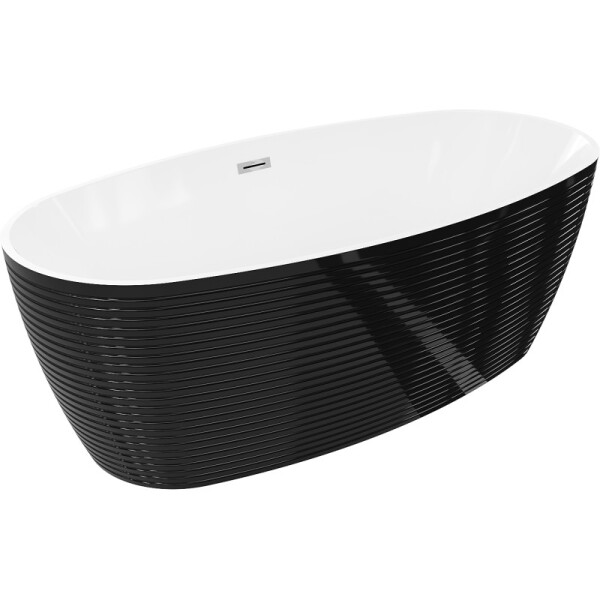 MEXEN/S - Lira voľne stojaca vaňa vzor 170 x 80, biela/čierna, sifón a prepad chróm 52831708075-01