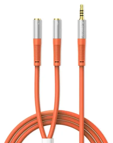 Orico AX2-10 oranžová / Redukcia / Jack 3,5 mm / slúchadlá a mikrofón / 1 m