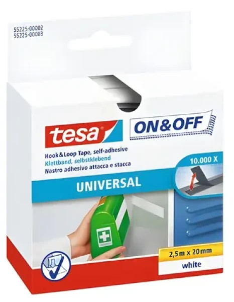 TESA Samolepicí pásek suchý zip ONOFF Universal bílá / 2,5 m / 20 mm (55225-00002-02)