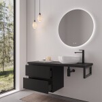CERANO - Kúpeľňová skrinka Carole - čierna matná + doska pod umývadlo Navira Pro - 36 mm + konzola čierna - 160x46x51,6 CER-606225