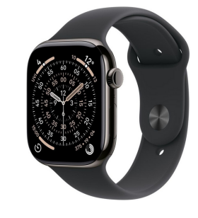 Apple Watch Series 11 GPS + Cellular, 46 mm titánové puzdro, bridlicová farba, čierny športový remienok – veľkosť M/L