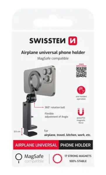 Swissten Airplane Univerzálny magnetický držiak telefónu s MagSafe čierna (65010312)