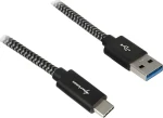 Sharkoon USB-A (M) - USB-C (M) 1 m čierna / sivá / Kábel / USB 3.2 Gen 2 / 10 Gbps / Opletený hliníkový plášť (4044951027040)