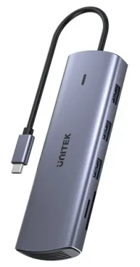 Unitek USB-C húb strieborná / Hub USB / 9v1 / HDMI / VGA / RJ-45 / čítačka SD kariet / PD 100W (D1113A)