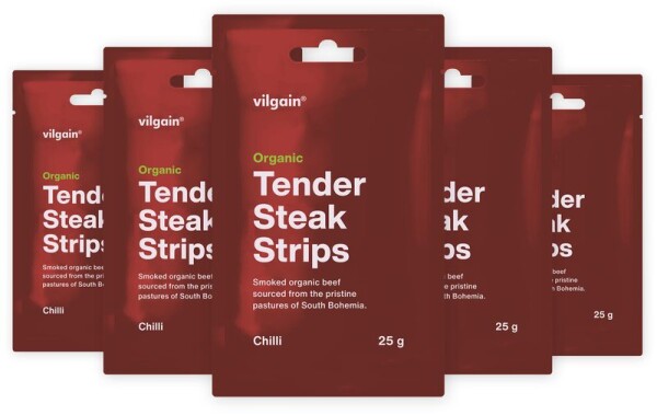 Vilgain Sušené steakové prúžky BIO – 5× chilli 25 g