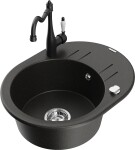 MEXEN/S MEXEN/S - Kevin granitový drez 1-miska s odkvapkávačom vrátane batérie Carla, čierna/zlatá metalik 6517-75-670700-70