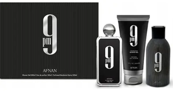 Afnan 21:00 / Darčeková sada / Parfumovaná voda 100 ml / Sprchový gél 200 ml / Deospray 250 ml (viv-pAFN090)