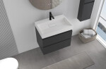 CERANO - Kúpeľňová skrinka Carole - čierna matná + umývadlo z lit. mramoru Vita - biela matná - s otvorom - 70x58x46 CER-669094