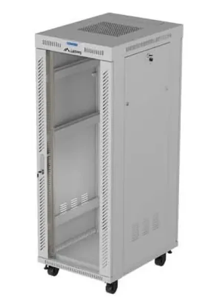 Lanberg 32U 19" sivý / Stojanový rozvádzač / 600x800 mm / Flat pack / Sklenené dvere / LCD / Nosnosť 1200 kg (FF01-6832-12SL)