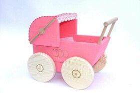 Česká drevená hračka Drevený kočík pre bábiky ružový