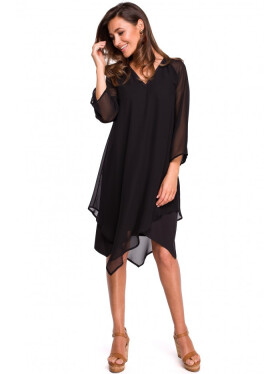Dámske šifónové šaty s asymetrickým lemom S159 - tmavomodré - Stylove L-40