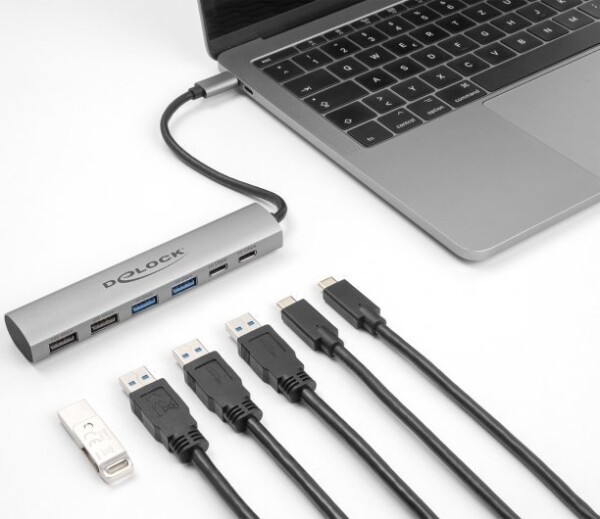 Delock Delock 6 Port USB Hub mit 4 x USB Typ-A Buchse und 2 x USB Type-C Buchse