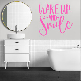 Veselá Stena Samolepka Nápis Wake up and Smile Farba: růžová, Veľkosť: 100 x 93 cm
