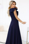 Dámske elegantné maxi šaty s volánmi 660-1 tmavo modré - Numoco XL