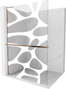 MEXEN/S - Kioto+ L Sprchová zástena WALK-IN s poličkou a držiakom uterákov 100 x 200, biely vzor, ružové zlato 800-100-123-60-97