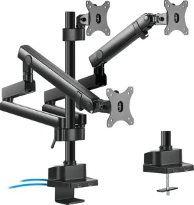 Maclean MC-811 čierna / Stolný držiak pre tri monitory / 17-27" / VESA 75x75-100x100 / nosnosť 21 kg / 2x USB 3.2 (MC-811)