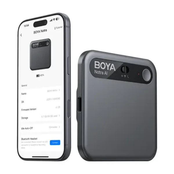 Boya Notra čierna / Zvukový záznamník s AI prekladačom / 64GB / 24h / BT / Wi-Fi / USB-C (6977490712345)
