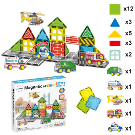 Mamido Mamido Magnetická stavebnica dopravné mesto 30 dielikov, 5x služobné vozidlá MT1438