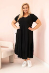 Dámske plus size šaty s krátkymi rukávmi a volánom z ľahkej viskózy čiernej farby UNI