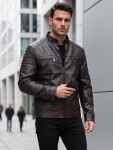 Pánska kožená zateplená bunda so stojáčikom, hnedá, FashionStreet TX5138 XXL