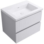 CERANO - Kúpeľňová skrinka Carole - biela matná ryhovaná + umývadlo z lit. mramoru Ovo - biela lesklá - 60,5x53x46,5 CER-907941