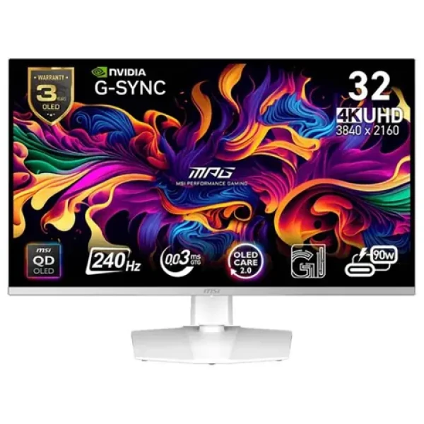 32" MSI MPG 321URXW QD-OLED biela / 3840 x 2160 / OLED / 16:9 / 0.03ms / 1.5M:1 / DP+HDMI +USB-C (MPG 321URXW QD-OLED)