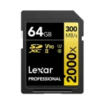 Lexar Professional 2000x SDXC 64GB / čítanie: 300 MB/s / zápis: 260 MB/s / UHS-II U3 / Class 10 / V90 (LSD2000064G-BNNNG)