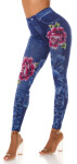 Sexy Jeanslook Leggings with floral print denimblue Einheitsgroesse