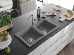 MEXEN/S MEXEN/S - Mario granitový drez 2-bowl vrátane batérie Flora, šedá 6504-71-670401-00