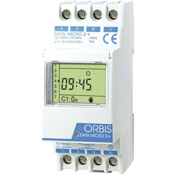 ORBIS Zeitschalttechnik DATA MICRO-2 + 230 V OB171912N časovač na DIN lištu, digitálny, 2 x prepínač; OB171912N