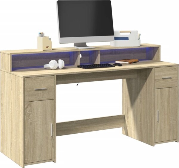 VidaXL Biurko z podświetleniem LED, dub sonoma, 160x55x91 cm
