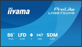Iiyama iiyama LH8675UHS-B2AG signage display Płaski panel Digital Signage 2,17 m (85.6") LCD Wi-Fi 500 cd/m² 4K Ultra HD Čierny Procesor wbudowany Android 11 24/7