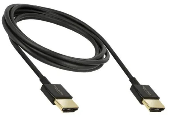 DeLock HDMI 3D slim kábel s Ethernetom čierna / Kábel HDMI / 2 m / 4K 120 Hz / 18 Gbit / s / pozlátené konektory (84773)