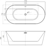 MEXEN - LUNA SLIM voľne stojaca vaňa 170x75, biela bez krytky prepadu a zátky 52041707500-SS