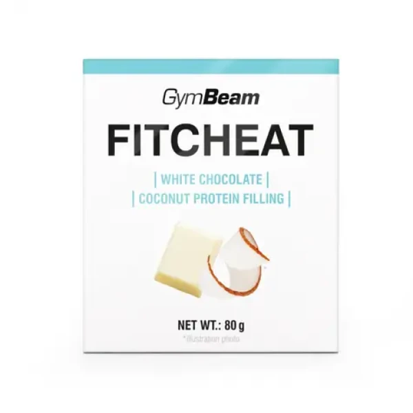 Proteínová čokoláda Fitcheat - GymBeam (biela čokoláda kokos, 80 g) (30539-12-80g-whitechocolatecoconut)