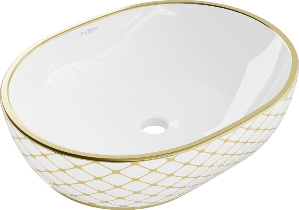 MEXEN - Viki umývadlo na dosku 48 x 35, biela/zlatá vzor 21054809