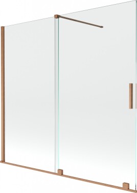 MEXEN/S - Velar Dvojkrídlová posuvná vaňová zástena 170 x 150, transparent, kartáčovaná meď 896-170-000-01-65