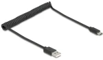 DeLock / Špirálový kábel USB 2.0 Typ-A na USB-C / 0,75 m / čierny (90368)