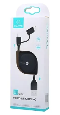 USAMS SJ192 čierna / Dátový kábel / Lightning/microUSB / Výsuvný / 1 m (SJ192USB01)