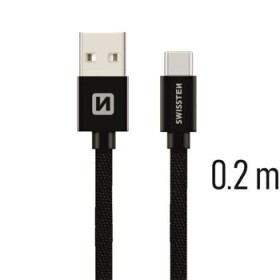 SWISSTEN TEXTILE dátový kábel USB - USB-C 0.2m čierna (71521101)