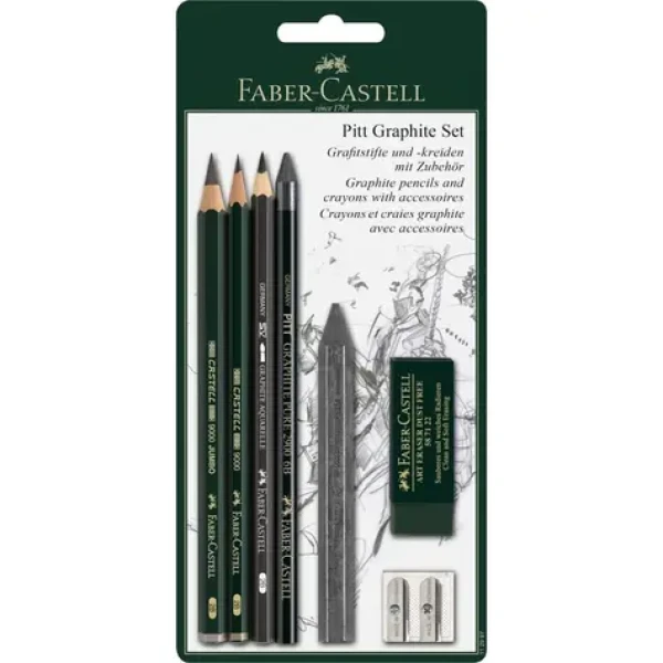 Faber-Castell Grafitové ceruzky s gumou a strúhadlom / 7ks / čierna (112997)