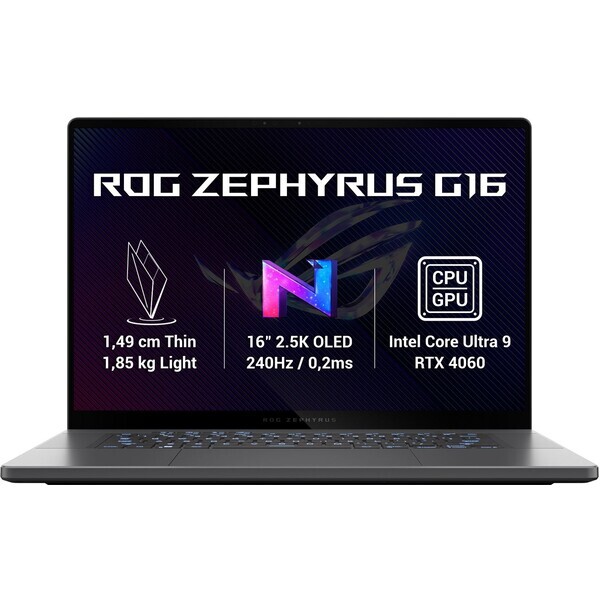 Asus ROG Zephyrus G16 sivá / 16" 2560x1600 / Intel Core Ultra 9 185H 3.8GHz / 32GB / 1TB SSD / NV RTX4060 8GB / W11H (GU605MV-NEBULA082W)