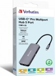 Verbatim USB (3.2) hub 5-port, 32150, szara, długość przewodu 15cm, Verbatim, 1x USB C, 2x USB A, 1x HDMI