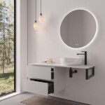 CERANO - Kúpeľňová skrinka Carole - biela matná + doska pod umývadlo Navira Slim - 18 mm + konzola čierna - 160x46x49,8 CER-606150
