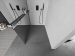 MEXEN/S - Kioto+ Sprchová zástena WALK-IN s poličkou a držiakom uterákov 100 x 200, zrkadlová, grafit metal 800-100-121-95-50