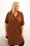 Dámske plus veľkosť košeľové šaty s dlhším chrbtom a vyhrnutými rukávmi Dark Camel UNI